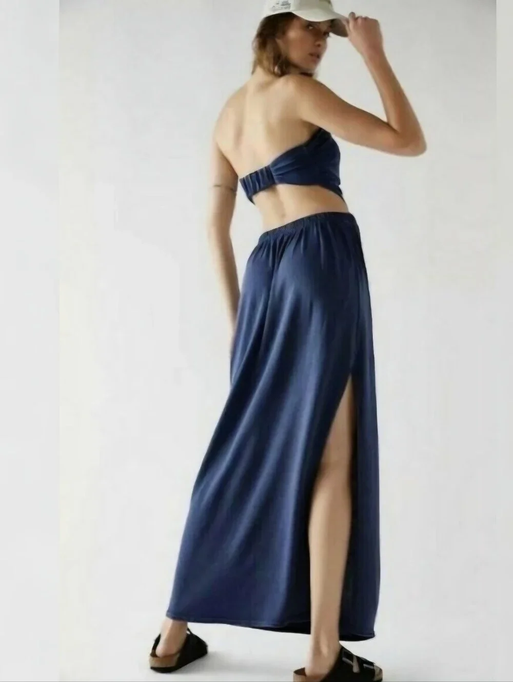Free People Tangelica Maxi Dress Strapless Navy Blue Women's Size XL